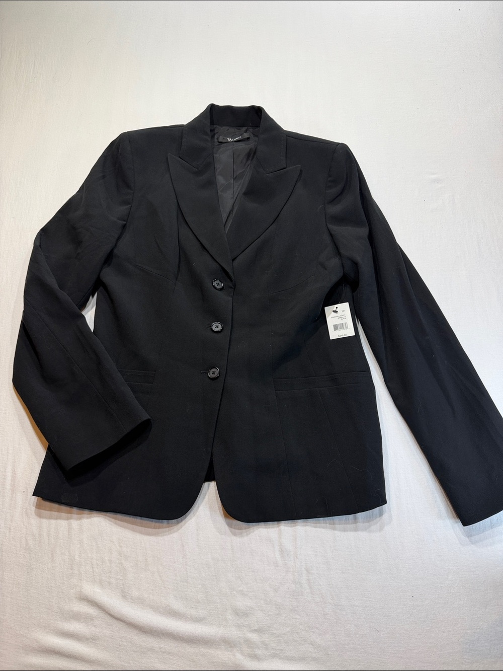 Tahari Black Three-Button Tailored Blazer size 12 (runs small size 8/10)